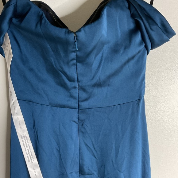 Dessy Collection Off-Shoulder Empire Waist Front Slit Maxi Teal Maxi Dress NWT 0 - Picture 7 of 11